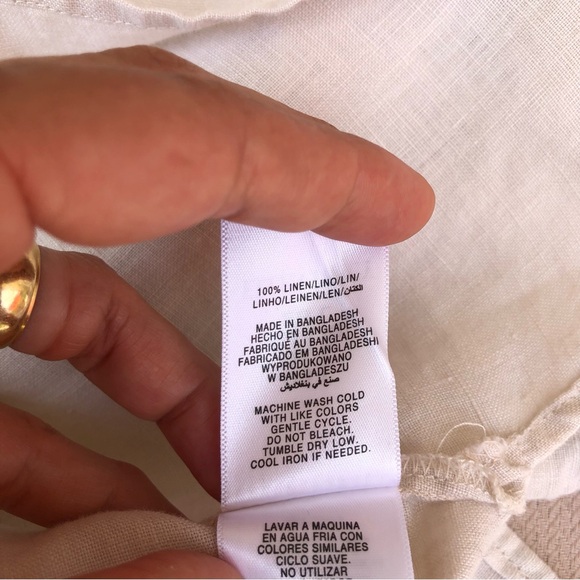 Ellen Tracy 100% Linen 1/4 Zipper Cuffed Short Sleeve Light Tan Tunic Top L - Picture 12 of 15